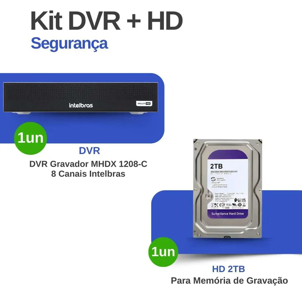 Imagem 2 de 4 do produto Kit Dvr Gravador De Vídeo Intelbras Mhdx 1108-c 8 Canais Com Detecção De Movimento + Hd 2TB