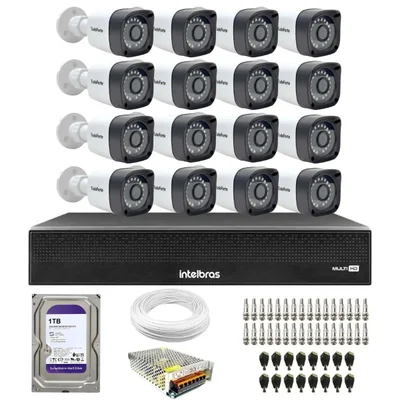 Kit 16 Câmeras Tudo Forte Full Hd Bullet Visão 20m + Dvr Intelbras Mhdx 1116-c 16 Canais + Hd 1TB