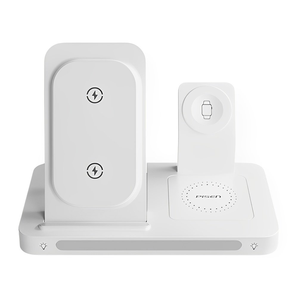 Estação Carregamento Sem Fio 3 Em 1 Pisen Xy-c56w Branco