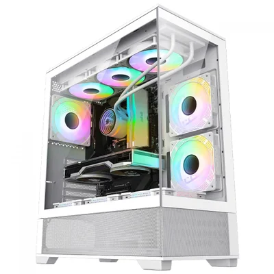 Gabinete Gamer Gamemax Vista White, Mid Tower, Atx, Vidro Temperado, Branco, Sem Fonte, Sem Fan