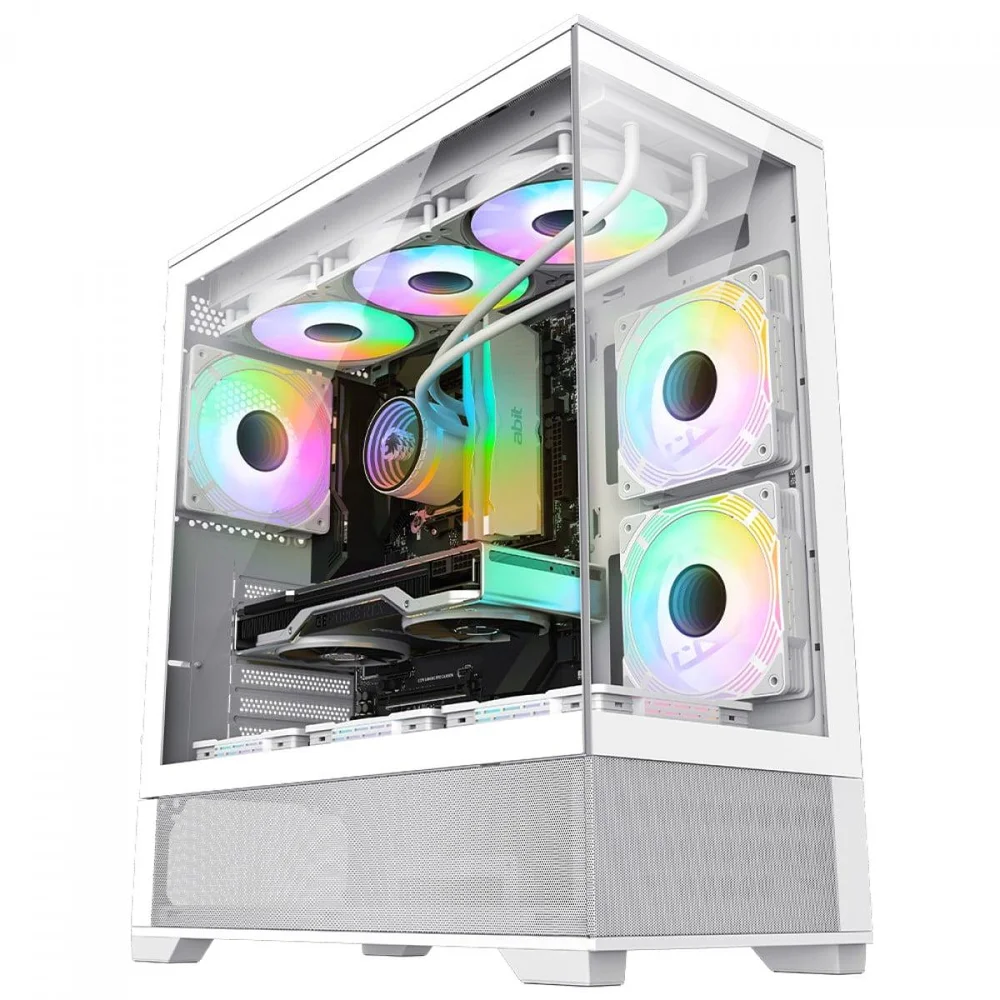 Gabinete Gamer Gamemax Vista White, Mid Tower, Atx, Vidro Temperado, Branco, Sem Fonte, Sem Fan