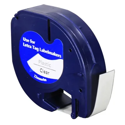 Fita Para Rotulador Eletrônico Compatível Com Dymo 12267 Plástica 12mm X 4m Preto Sobre Transparente