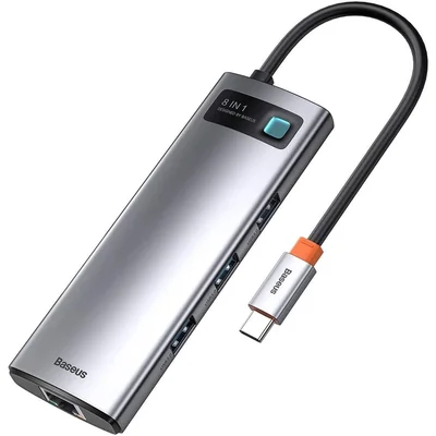 HUB Multifuncional Baseus Metal Gleam 8 em 1 (USB-C para HDMI*1+USB3.0*3+PD*1+RJ45*1+SD/TF*1)