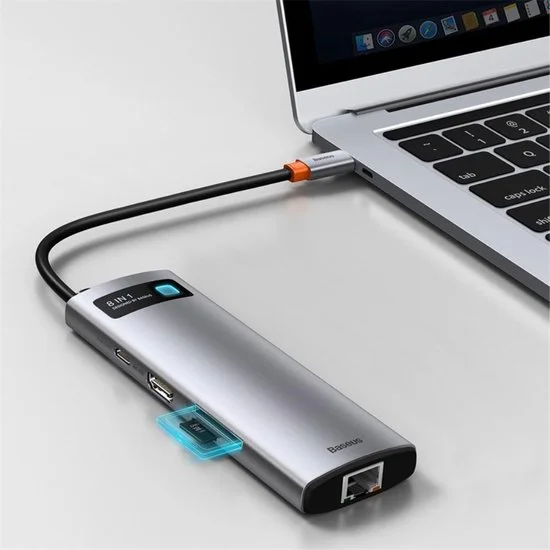 Imagem 3 de 4 do produto HUB Multifuncional Baseus Metal Gleam 8 em 1 (USB-C para HDMI*1+USB3.0*3+PD*1+RJ45*1+SD/TF*1)