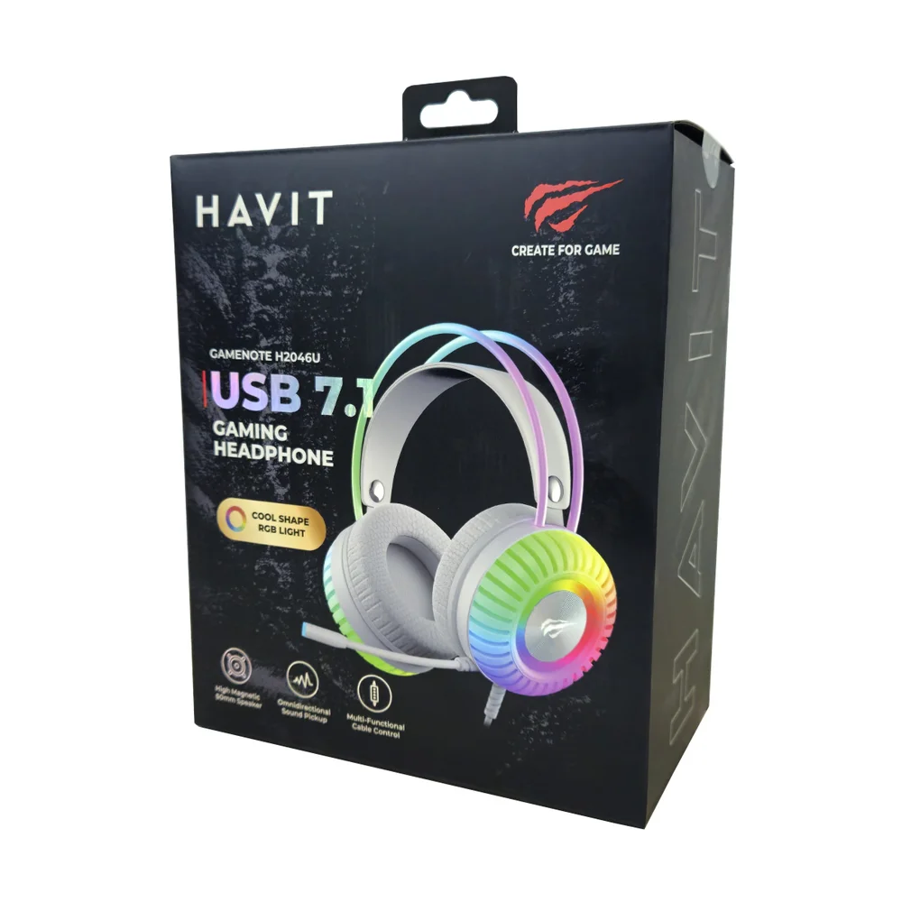 Imagem 2 de 5 do produto Headset Gamer Havit Gamenote H2046u Usb 7.1 RGB Branco