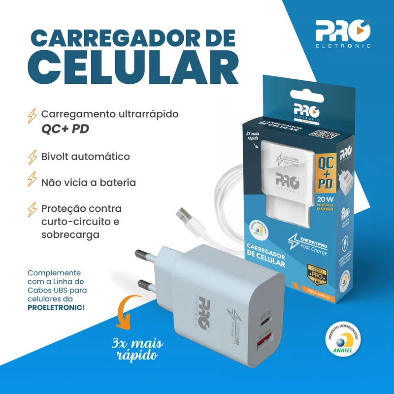Imagem 4 de 5 do produto Carregador De Celular Universal 20w Proeletronic
