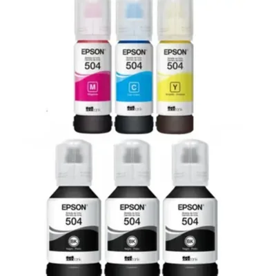 Kit 6 Refil Tinta L4150 - 4260 - 4160 - 6191 - 6171 T504  Preto/Cores