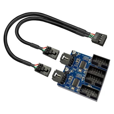Adaptador USB Interno 9 Pinos da Placa-Mãe, Tipo Hub com 4 Portas, Compatível com controladores de fans e leitores de cartão