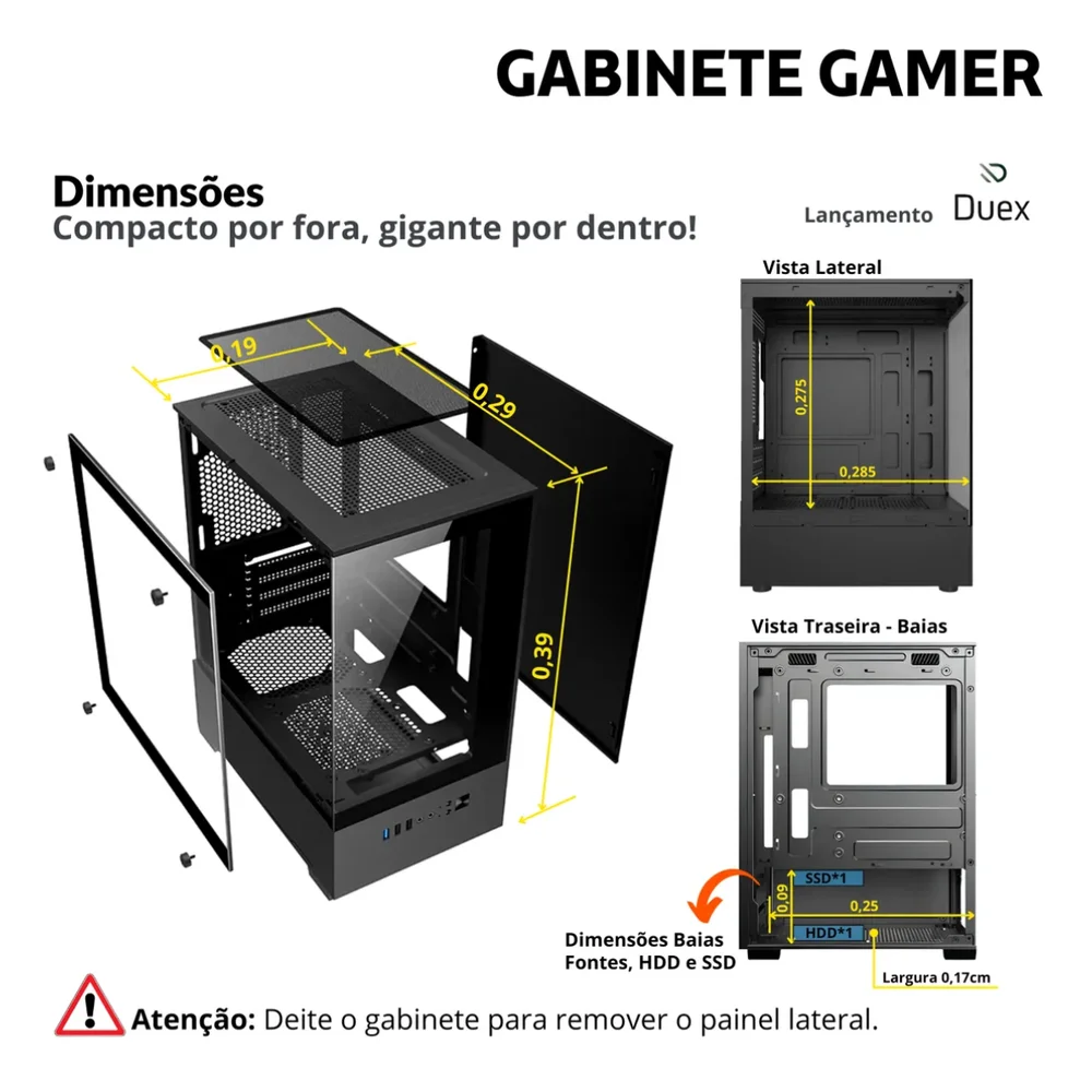 Imagem 4 de 4 do produto Gabinete Gamer Com 3 Fans RGB Duex Lateral Transparente Em Vidro Temperado