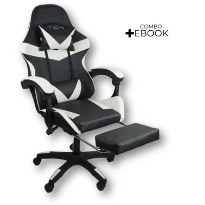 Cadeira Gamer Stillus Ergonômica Oficial Com Apoio Para Os Pés - Preto E Branco - 1