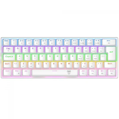 Teclado Mecânico Gamer T-dagger Arena Pro, Rainbow, Wireless/bluetooth, Switch Brown, 60%, Abnt2, Branco, T-tgk321w Pro-br Pt