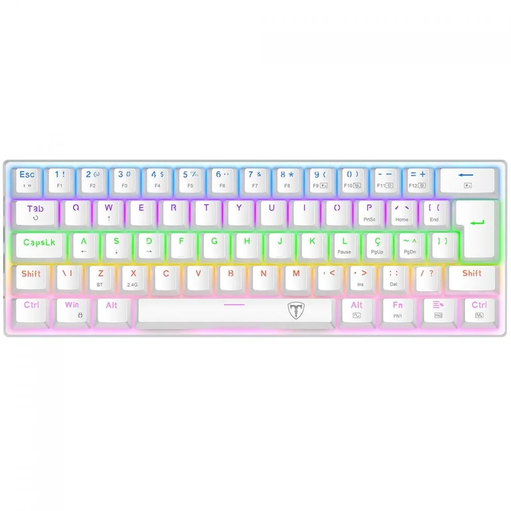Teclado Mecânico Gamer T-dagger Arena Pro, Rainbow, Wireless/bluetooth, Switch Brown, 60%, Abnt2, Branco, T-tgk321w Pro-br Pt Teclado Mecânico Gamer T-dagger Arena Pro, Rainbow, Wireless/bluetooth, Switch Brown, 60%, Abnt2, Branco, T-tgk321w Pro-br Pt