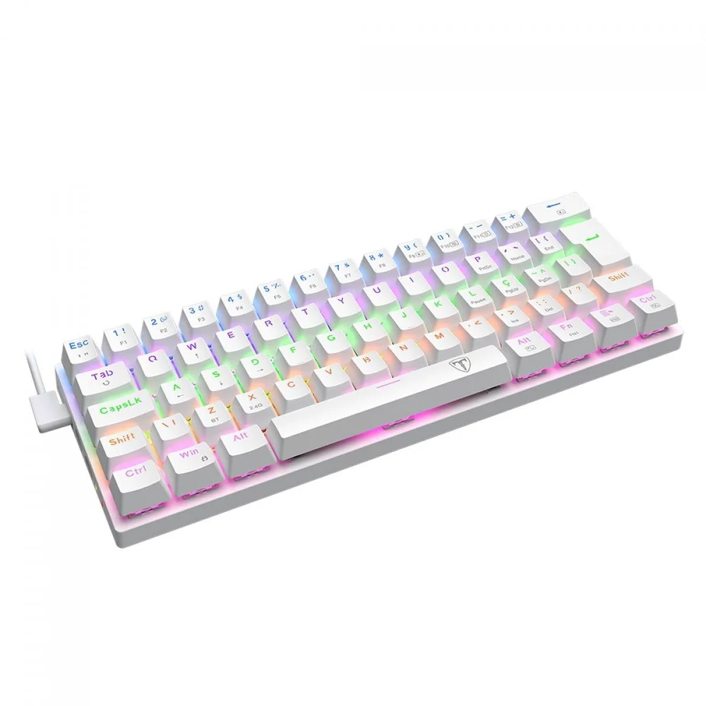 Teclado Mecânico Gamer T-dagger Arena Pro, Rainbow, Wireless/bluetooth, Switch Brown, 60%, Abnt2, Branco, T-tgk321w Pro-br Pt Teclado Mecânico Gamer T-dagger Arena Pro, Rainbow, Wireless/bluetooth, Switch Brown, 60%, Abnt2, Branco, T-tgk321w Pro-br Pt
