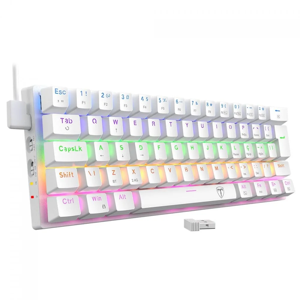 Teclado Mecânico Gamer T-dagger Arena Pro, Rainbow, Wireless/bluetooth, Switch Brown, 60%, Abnt2, Branco, T-tgk321w Pro-br Pt Teclado Mecânico Gamer T-dagger Arena Pro, Rainbow, Wireless/bluetooth, Switch Brown, 60%, Abnt2, Branco, T-tgk321w Pro-br Pt
