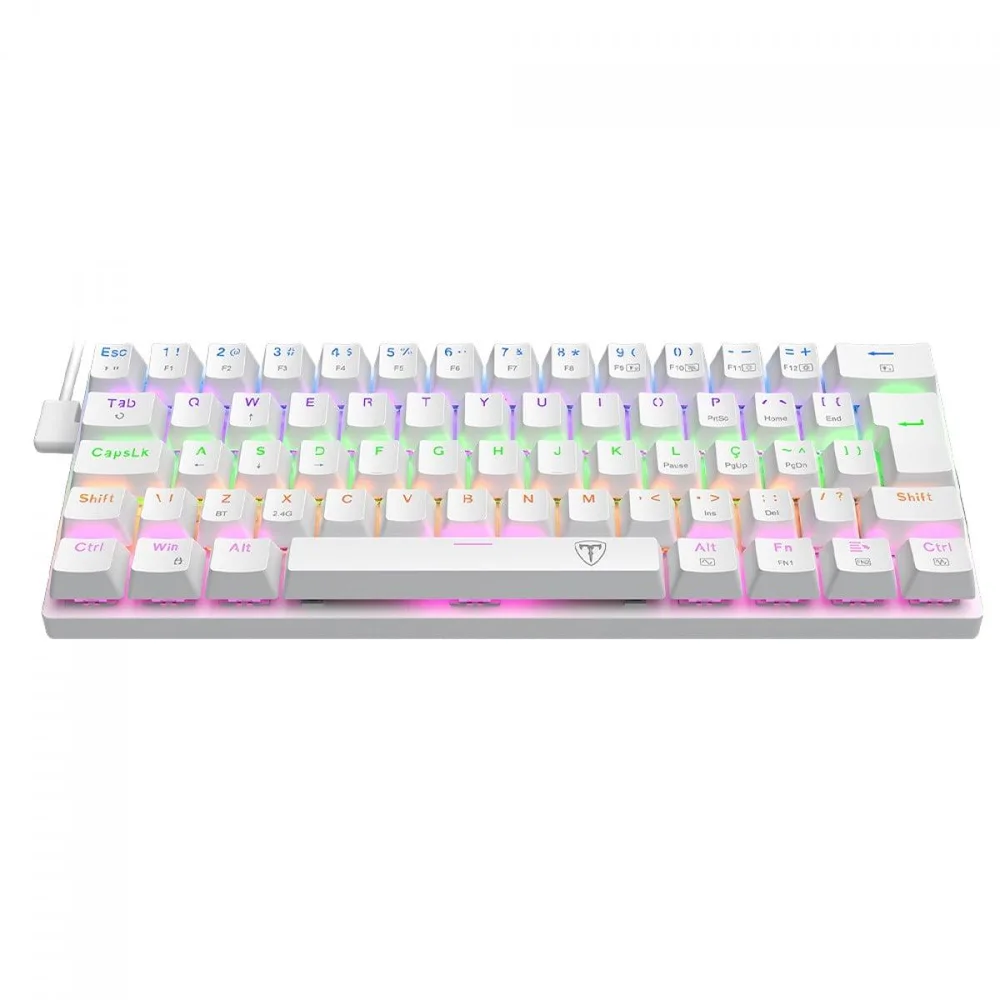 Teclado Mecânico Gamer T-dagger Arena Pro, Rainbow, Wireless/bluetooth, Switch Brown, 60%, Abnt2, Branco, T-tgk321w Pro-br Pt Teclado Mecânico Gamer T-dagger Arena Pro, Rainbow, Wireless/bluetooth, Switch Brown, 60%, Abnt2, Branco, T-tgk321w Pro-br Pt