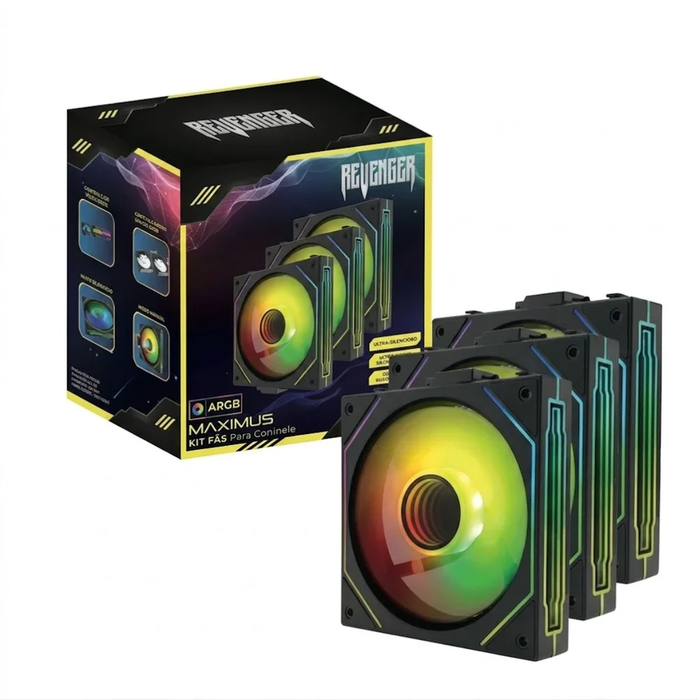 Kit 3 Fans 120mm ARGB Com Controladora E Controle Alta Eficiência E Estilo Para Seu Setup Gamer 6