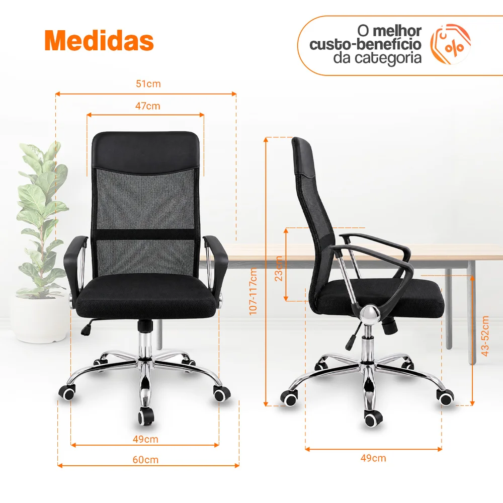 Imagem 4 de 5 do produto Cadeira Escritório Nagano Executiva Giratória Ergonômica Tela Mesh