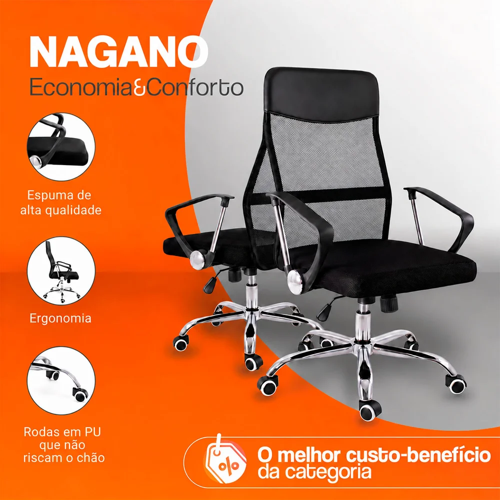 Imagem 5 de 5 do produto Cadeira Escritório Nagano Executiva Giratória Ergonômica Tela Mesh