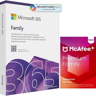 Microsoft Office 365 Family Com Mcafee Premium Family - Midia Fisica