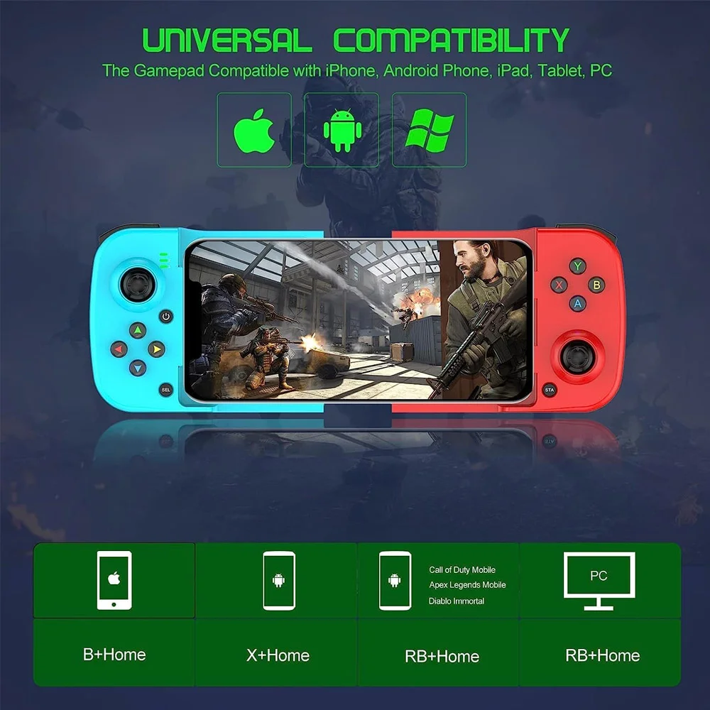 Gamepad Bsp-d3 - Controle Sem Fio Bluetooth - Compatível C/ Android E Ios - Recarregável Ergonomico Cor:verde Gamepad Bsp-d3 - Controle Sem Fio Bluetooth - Compatível C/ Android E Ios - Recarregável Ergonomico Cor:verde