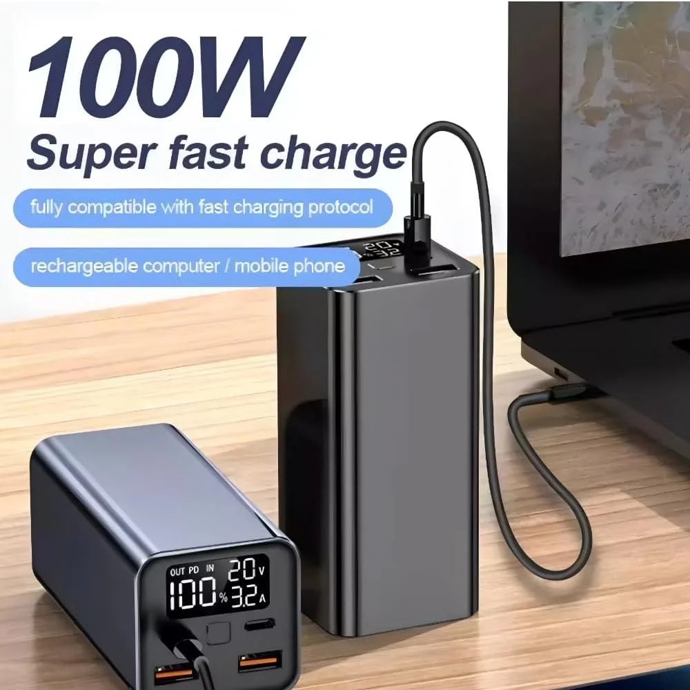 Imagem 5 de 5 do produto Carregador Portatil Super Rapido 20000mha Pd 100w Compativel Com Macbook, Ultrabook, Notebook Cor:preto