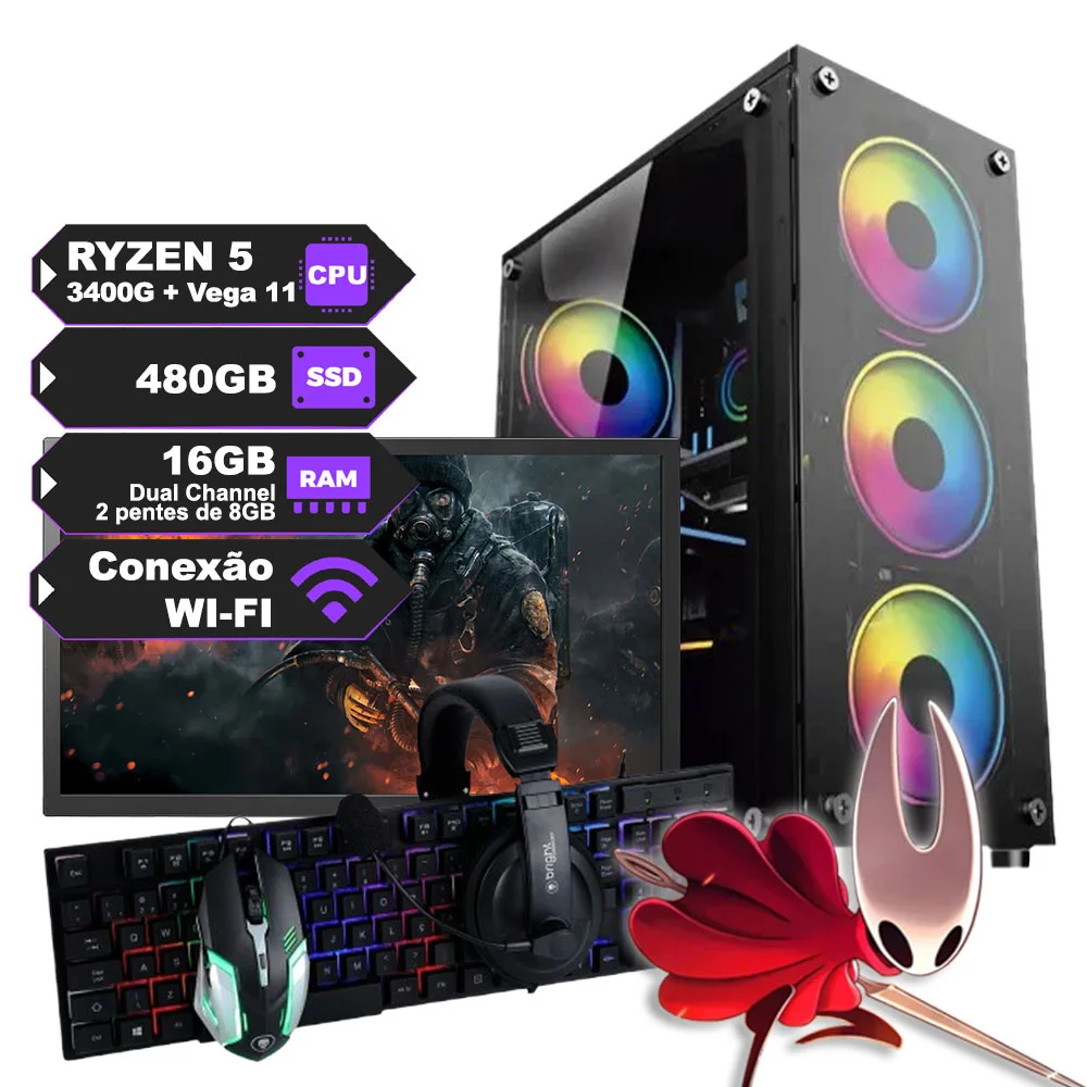 PC Gamer Completo Ryzen 5 3400g C Placa De Vídeo