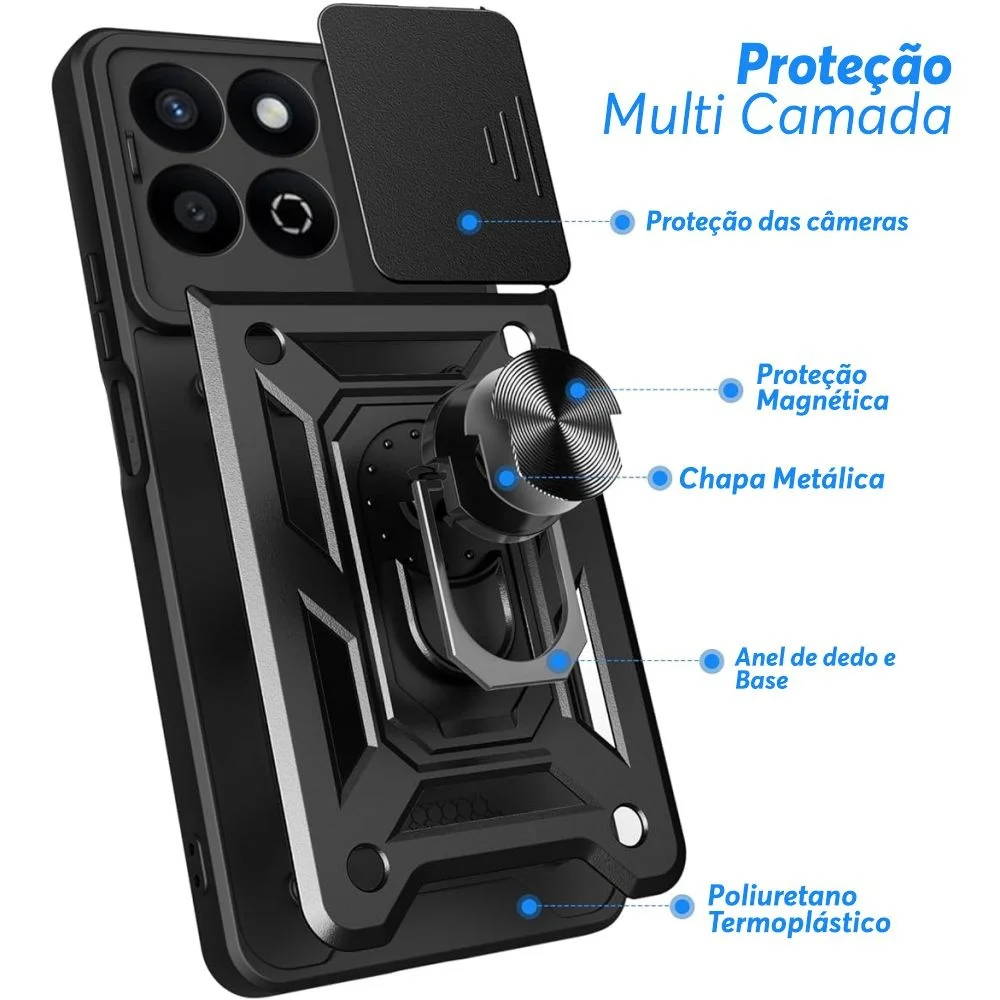Imagem 4 de 5 do produto Capa Militar P/ Honor 200 Smart - Capinha Case Protetora Anti Impacto Queda Armadura Resistente