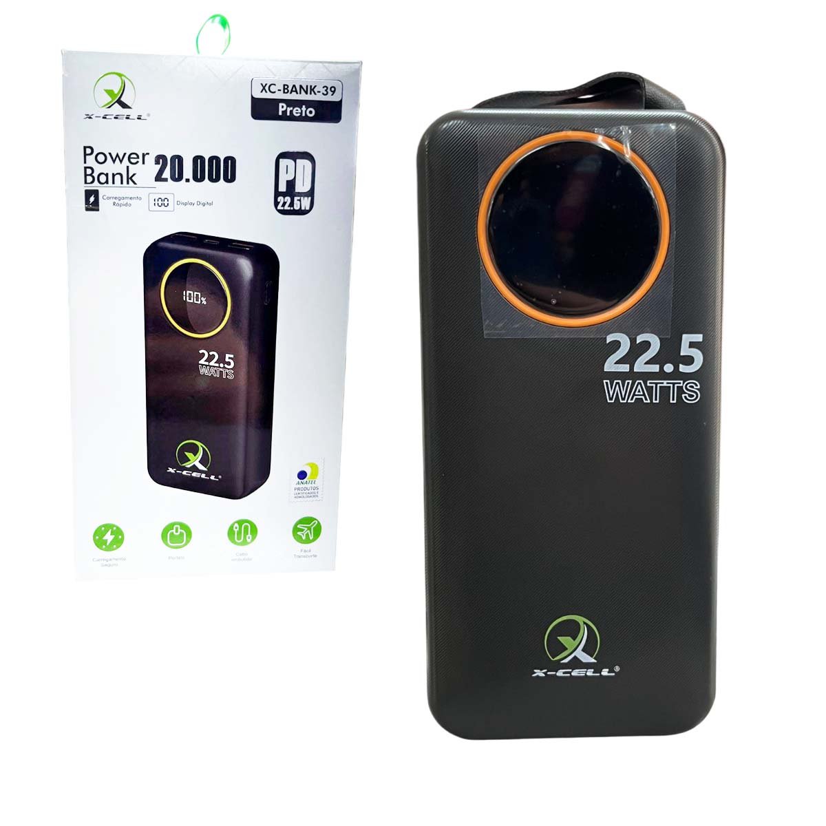 Carregador Portátil Powerbank 24.000mah Usb C Light Preto