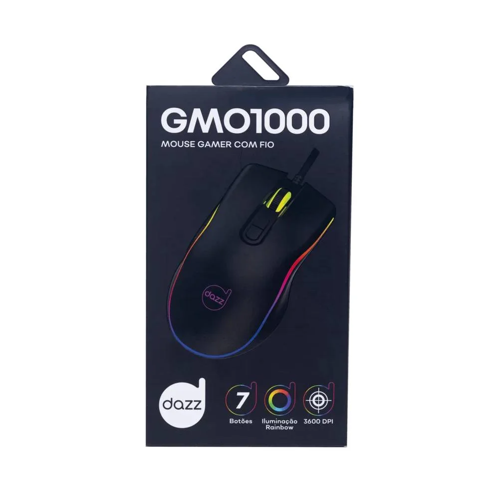 Mouse Gamer Dazz Gmo1000 7 Botões C/ Fio 3600 Dpi Rainbow Preto - 62000178 Mouse Gamer Dazz Gmo1000 7 Botões C/ Fio 3600 Dpi Rainbow Preto - 62000178