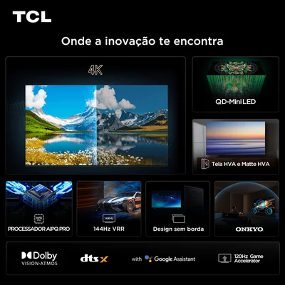 Smart TV TCL 65 Polegadas QLED Mini LED 4K C6K WiFi Bluetooth Google TV 4 HDMI 144Hz HDR10+ 65C6K 15