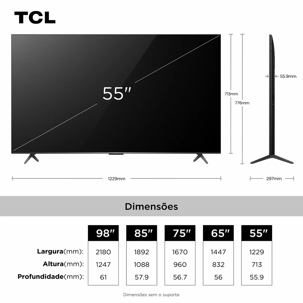 Imagem 2 de 5 do produto Smart TV TCL 55 Polegadas QD-Mini LED 4K C6K WiFi Bluetooth Google TV 4 HDMI 144Hz HDR10+ 55C6K