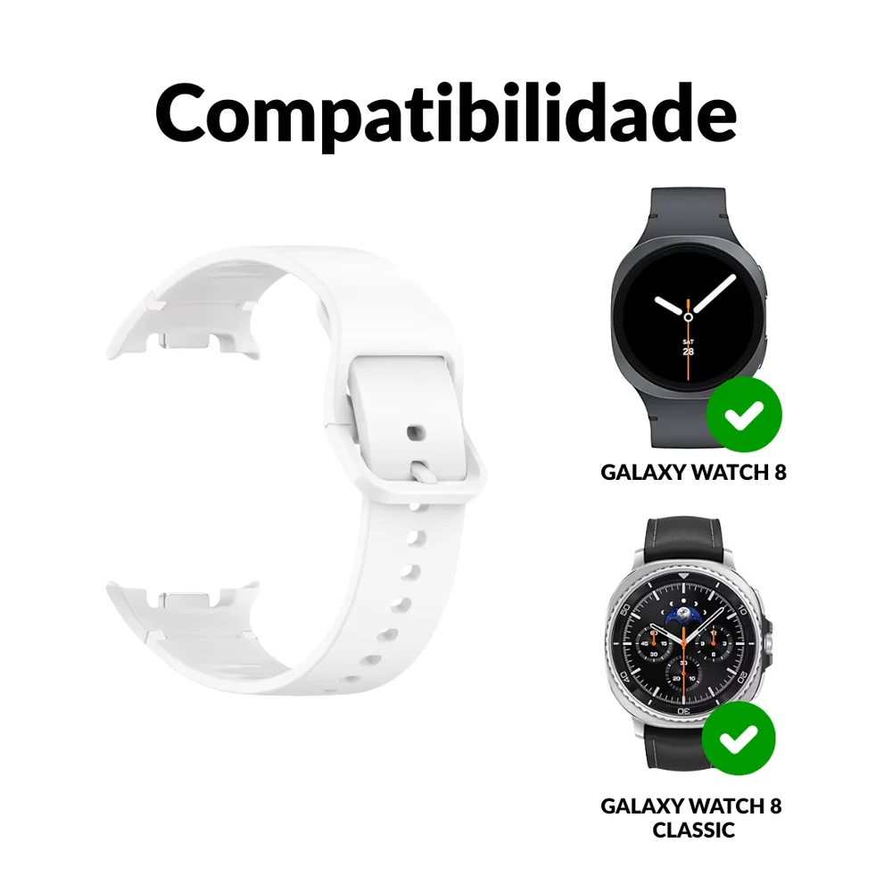 Imagem 2 de 4 do produto Pulseira Silicone Para Galaxy Watch 8 E 8 Classic - Branco