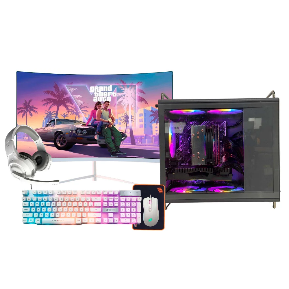 Computador Gamer Intel i9 11ª 64gb Ram, SSD 2TB, RTX 4060 8GB, Monitor 23" Curvo Branco, Gabinete Tiny Pro Cinza
