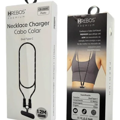 Cordão De Pescoço  Carregador Dual Type-c Para Celular 1.2m