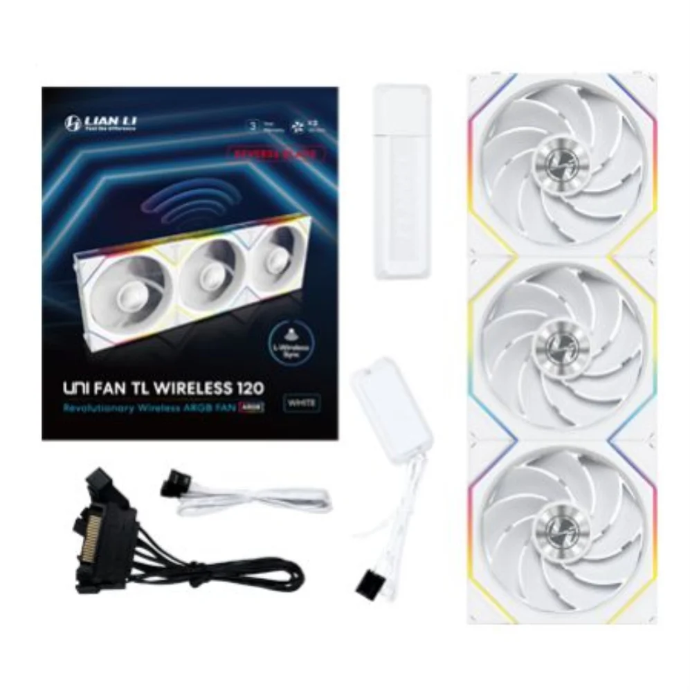 Kit 3 Fans 120mm Lian Li Uni Fan Tl Wireless 120 Reverse Blade, ARGB, C/ Controladora, White - 12rtl1w3w 8