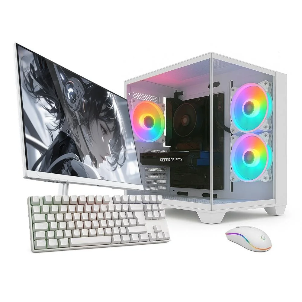 PC Gamer Completo Balão.info Apex Series, Amd Ryzen 5 5500, Geforce RTX 3050, 16gb Ddr4, SSD 256gb M.2, Monitor LED 24" 180hz, Branco Sas022