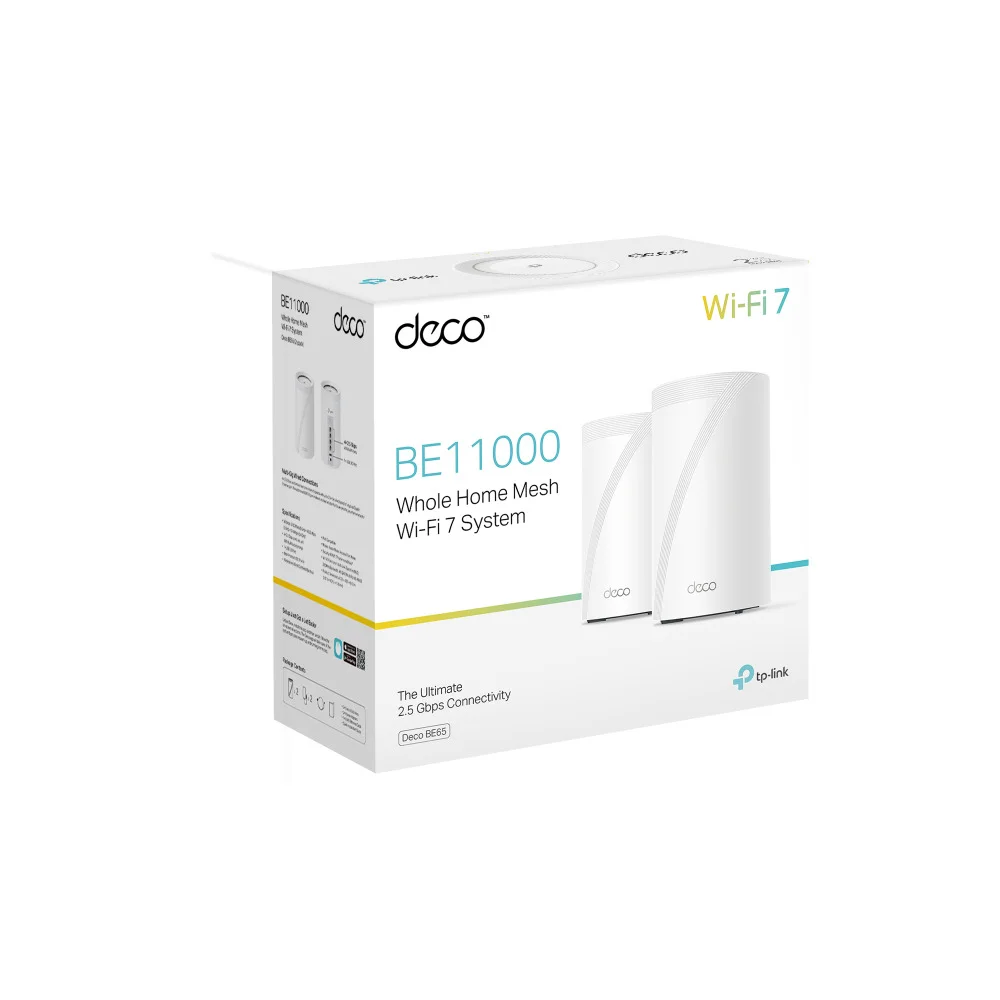 Imagem 2 de 5 do produto Kit 2 Roteador Tp-link Deco Be65 Mesh Be11000  Wi-fi 7 Tri-band Be11000 2.5gbps