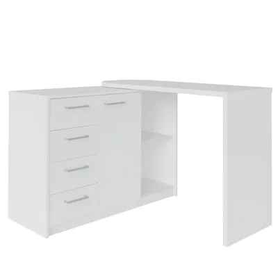 Escrivaninha Em L Com 4 Gavetas 1 Porta E Nicho London Branco