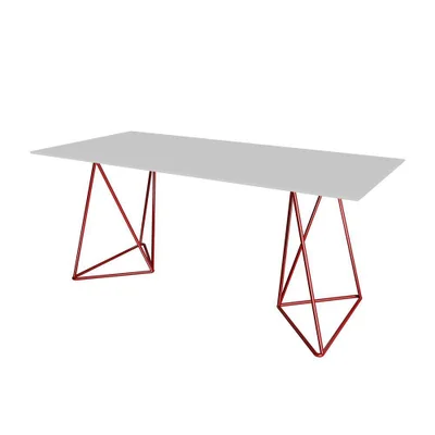 Escrivaninha Bela Vista Cavalete Tampo Branco Base Ferro Vermelho - Cor: Branco