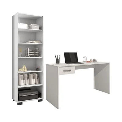 Kit Mesa De Computador E Estante Shanti Branco Trama