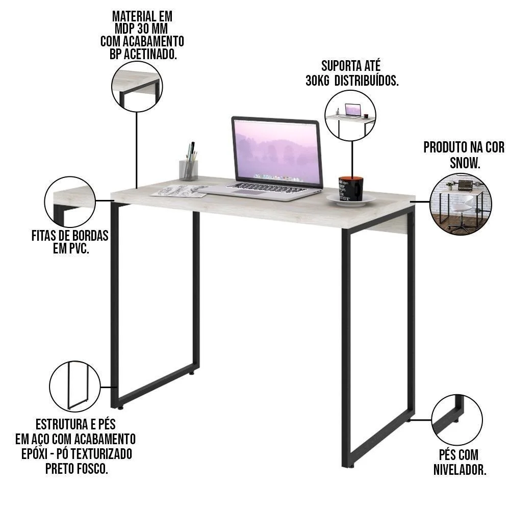 Imagem 2 de 5 do produto Kit 02 Mesas Escritório E Home Office Aspen 90 Cm C01 Snow