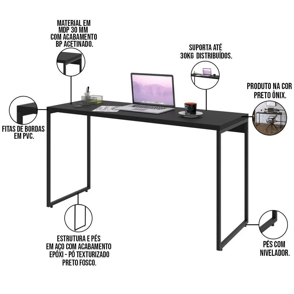 Imagem 2 de 5 do produto Kit 02 Mesas Escritório E Home Office Aspen 135 Cm C01 Onix