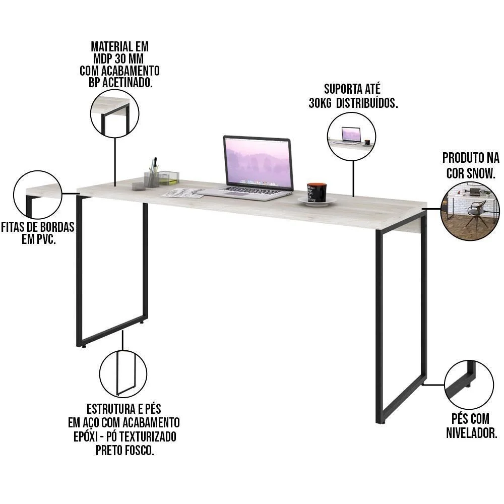 Imagem 2 de 5 do produto Kit 02 Mesas Escritório E Home Office Aspen 150 Cm C01 Snow
