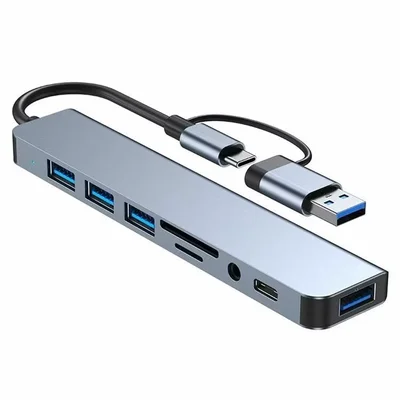 Hub Usb-c 8 Em 1 Eco Extensor Com Leitor De Cartão Sd/TF Usb 3.0 e 2.0 Compativel Com WINDOWS E Mac