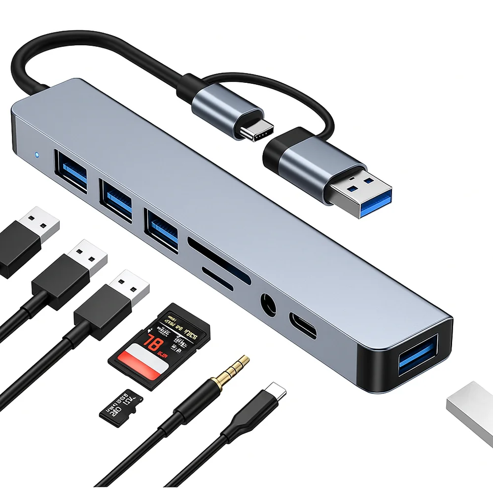 Imagem 4 de 5 do produto Hub Usb-c 8 Em 1 Eco Extensor Com Leitor De Cartão Sd/TF Usb 3.0 e 2.0 Compativel Com WINDOWS E Mac