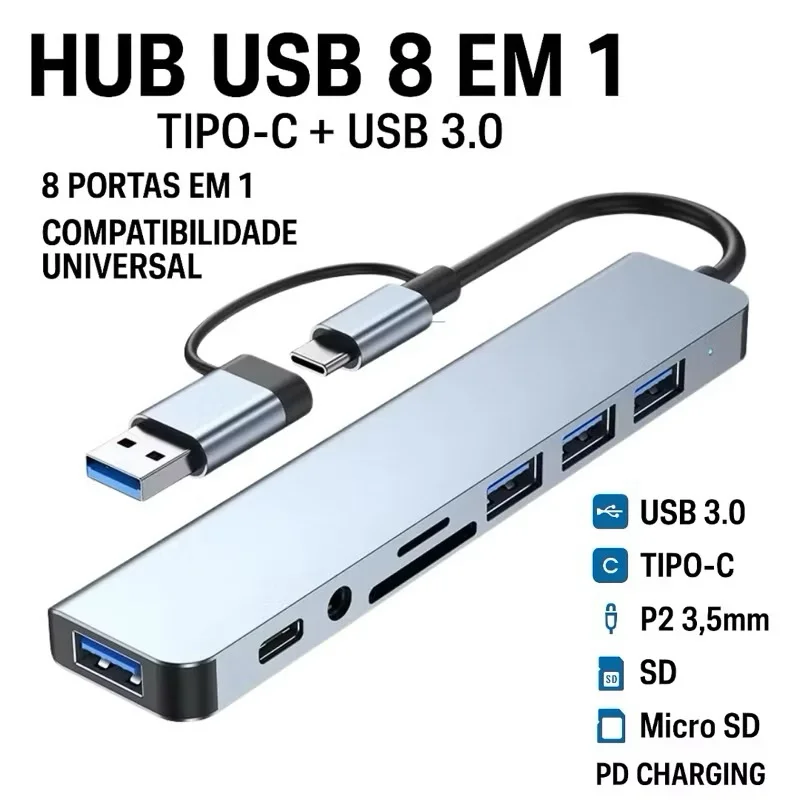 Imagem 5 de 5 do produto Hub Usb-c 8 Em 1 Eco Extensor Com Leitor De Cartão Sd/TF Usb 3.0 e 2.0 Compativel Com WINDOWS E Mac