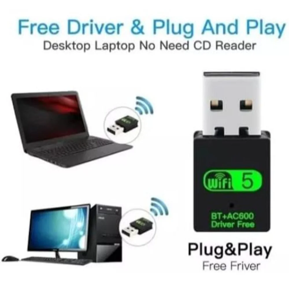 Imagem 3 de 4 do produto Adaptador Usb Wifi 5 Dual Band 5ghz + Bluetooth 4.2 Ac600 – Alta Velocidade!