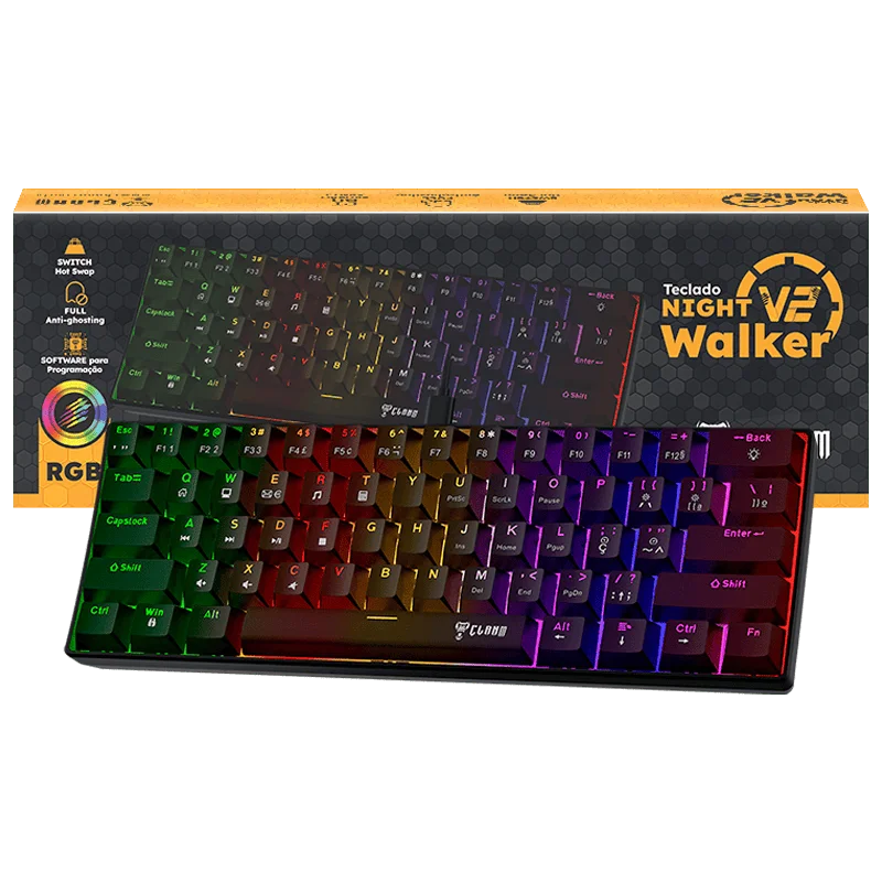 Imagem 3 de 5 do produto Teclado Gamer 60% Night Walker V2 - Mecanico - Clanm RGB