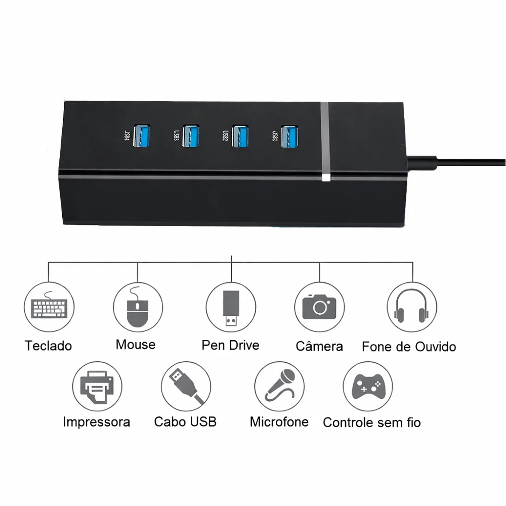 Imagem 4 de 5 do produto Hub Usb 3.0 4 Portas Com LED Alta Velocidade 5gbps