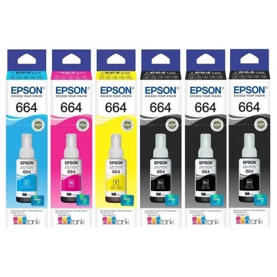 kit  Com 6 Tintas 664 Para:  L120 L1300 L395 L396 L355 L555 L365 L355 - Kit Economico 6 Unidades